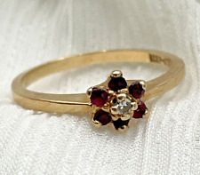 10k Yellow Gold Ruby & Diamond Ring Size 6 Ladies Ring Vintage