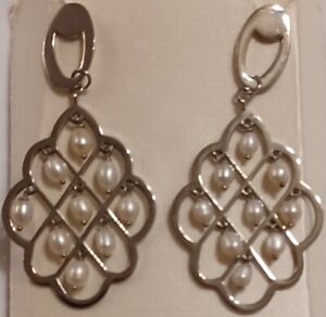 Large Natural Freshwater Pearls Chandelier Earrings 9SQ Stainless Steel 