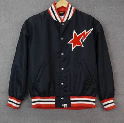 Abathinh Ape Varsity Jacket Snap Up Nylon Black Red White Men's Size Medium - Image 1 of 4