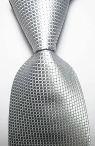 New Classic Checks Silver Gray JACQUARD WOVEN Silk Men's Tie Necktie - Picture 1 of 2