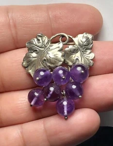 Vintage Ming's Hawaii Sterling Amethyst Traubenblätter Pin Brosche 925 Silber - Bild 1 von 5