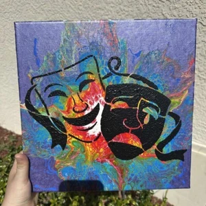 Drama Rainbow Acrylic Painting 12" x 12" on Canvas | Theatre Faces | Broadway - Picture 1 of 3