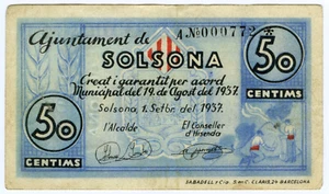 ☆ SPAIN CIVIL WAR 1937 • SOLSONA 50 CTS MUNICIPAL ☆ GUERRA CIVIL ESPAÑOLA ☆D1150 - Picture 1 of 2