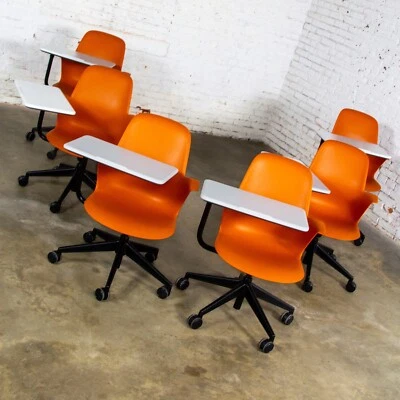 Set of 6 Modern Steelcase Orange Node Task Chairs w/Work Surface & 5 Prong Bases - Image 1 of 4