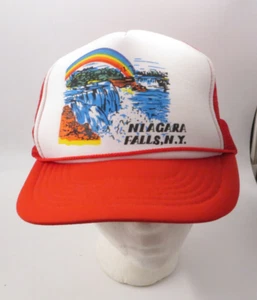Vtg Foam Front Mesh Back Niagara Falls New York Souvenir Hat Cat Red Snapback - Picture 1 of 4