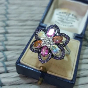 925 Sterling Silver Ring, Multi Gemstones Ring, Mystic Topaz, Size R US 8.5 - Picture 1 of 8