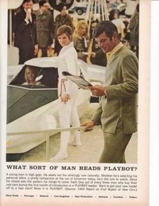 1969 Man who reads Playboy Print-Ad/ Futuristic Car Show with Pretty Girl Model - Picture 1 of 1