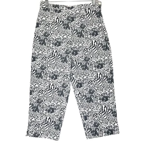 Chaus Cropped Pants Women's 6 (28x21) Black White Stretch Cotton Floral - Picture 1 of 7