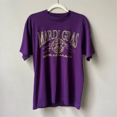 Vintage Mardi Gras T-Shirt Men's Large Purple Graphic Print New Orleans Tee - image 1 of 4