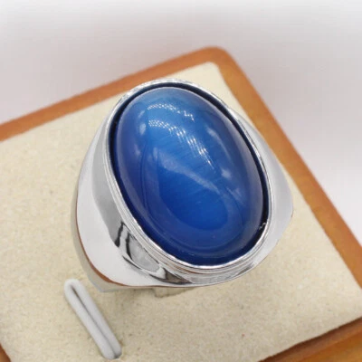 Anillo de boda retro ovalado azul piedra ópalo acero inoxidable hombres mujeres joyería anillo Foto 1 de 4