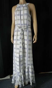 CALVIN KLEIN Maxi Dress size 6 white geometric print tiered hem NWOT - Picture 1 of 6