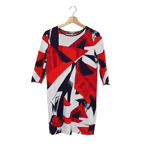 COS Size XS Black Red White Geometric Knit 3/4 Sleeve Tunic Dress - Picture 1 of 11