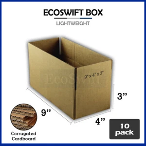 10 9x4x3 EcoSwift Cardboard Packing Moving Shipping Boxes Corrugated Box Cartons - Picture 1 of 6