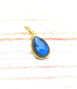 Natural Labradorite Gold Charm Necklace, Solid 18K Yellow Gold Handmade Pendant - Picture 1 of 4