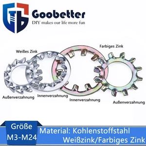 M3-M24 Zahnscheiben Sicherungsscheibe Außen oder Innen Gezahnt Kohlenstoffstahl - Picture 1 of 51