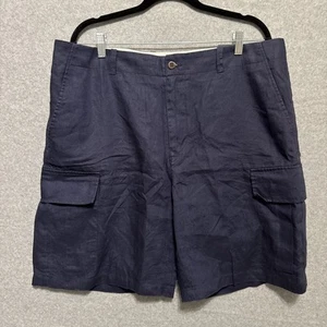 Lincs Shorts Mens 38 Blue 100% Linen Cargo Pockets Flat Front David Chu - Picture 1 of 8