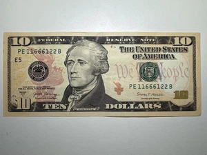 Rare $10 Dollar Bill Banknote Series 2017 A Fancy Serial Number Trinary 11666122 - Picture 1 of 3