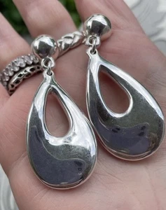 Moderne schicke Sterling Silber 925 Türklopfer Satin Finish Ohrringe (13 g) - Bild 1 von 4