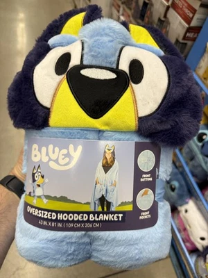 Bluey Oversized Hooded Blanket Plush Kids 43x81 Front Buttons Pockets Jay Franco - Image 1 of 2