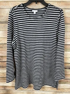J. Jill Damen XL grau und schwarz gestreift Langarm Pullover Tunika Oberteil - Bild 1 von 7
