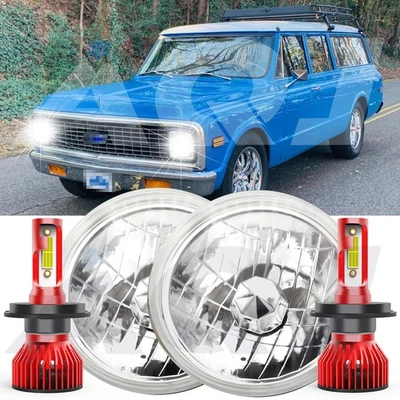 Par de faros LED redondos de vidrio de 7 pulgadas para Chevrolet C10 Suburban 1967-1980 Foto 1 de 4