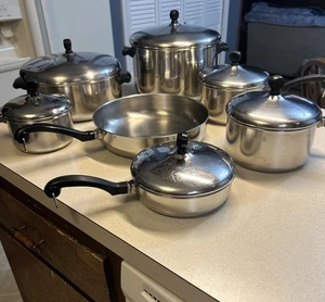 Vintage 13 Piece Farberware Aluminum Clad Pots Pans Skillets Lids Set Lot - Picture 1 of 18