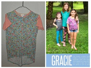 LulaRoe Gracie Girls Size 12 Colorful Floral Top with Striped Sleeves - Picture 1 of 5