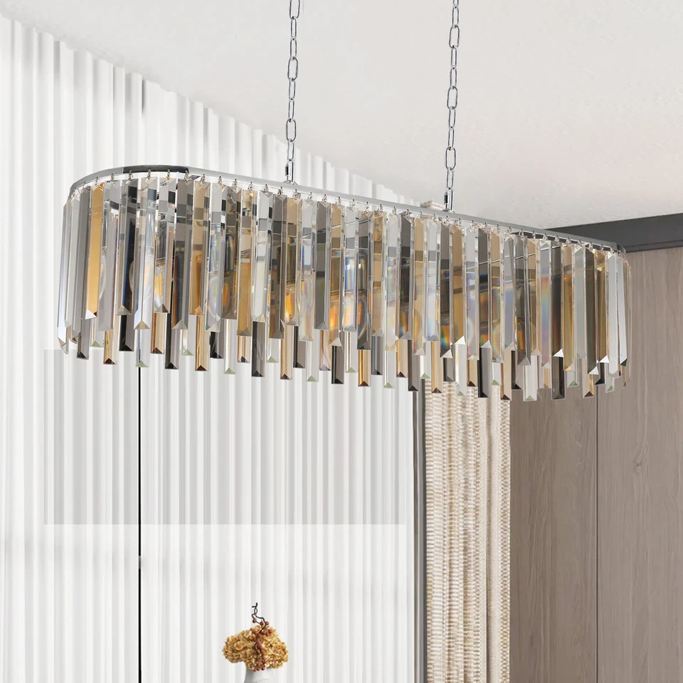 Lámpara de araña de cristal K9 moderna ámbar de 39" 8 luces accesorios colgantes de techo de lujo Foto 1 de 4