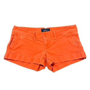 AMERICAN EAGLE Micro Shorts Juniors Size 2  Orange Y2K Vintage Hip Huggers 2000s - Picture 1 of 8