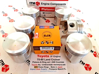Toyota Land Cruiser 75-80 2F Engine Pistons & NPR  Ring Set +.040 Oversize - Image 1 of 4