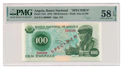 ANGOLA banknote 100 Kwanzas 1979 Specimen PMG AU 58 EPQ - Image 1 of 4