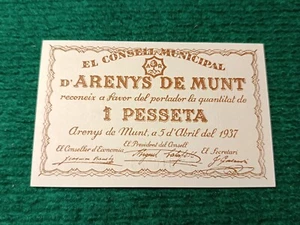 1 PESSETA - ESPAGNE - BILLET REGIONALE 1937 NS - ARENYS DE MUNT - NEUF - Imagen 1 de 2