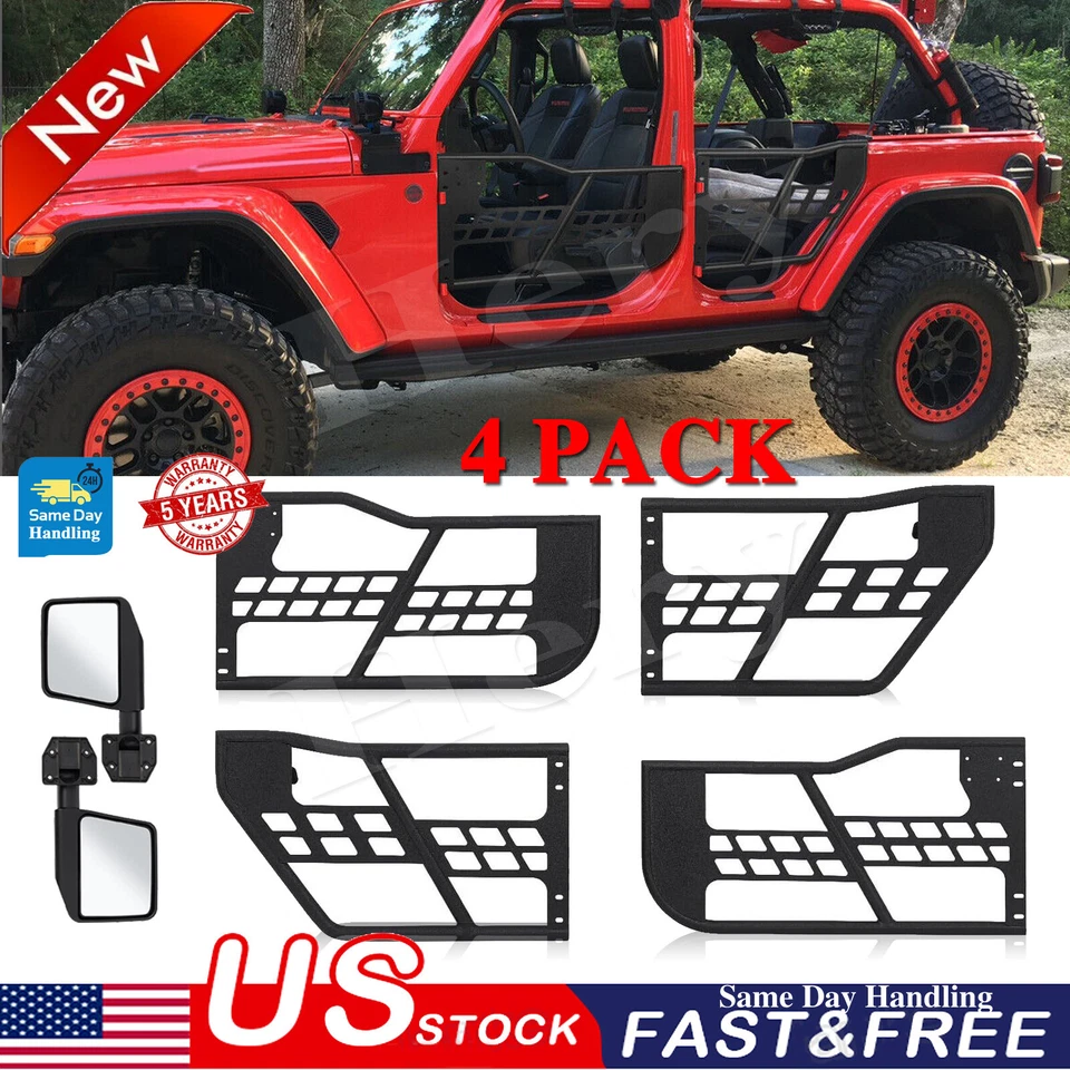 For 2007-2018 Jeep Wrangler JK 4 Door Half Tube Tubular Doors W/Side View Mirror Foto 1 de 4