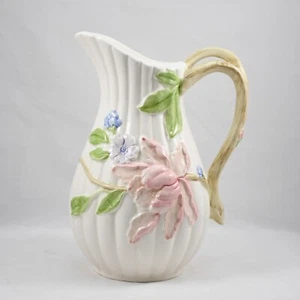 Vintage Fitz & Floyd 64oz Pitcher Fleur Fantaisie 10" Embossed Flowers Japan EUC - Picture 1 of 9