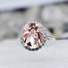 Unique morganite gemstone 925 sterling silver cz diamond halo engagement ring