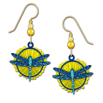 Pendientes perforados Sienna azul cielo libélula sobre girasol hechos en Colorado EE. UU. Foto 1 de 3
