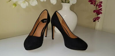 Zapatos de tacón de aguja H&M para mujer con plataforma de gamuza negra de 4" talla EUR 38; US 7 Foto 1 de 4