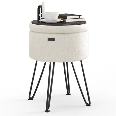 StorageBud Textured Velvet Storage Ottoman, Round Ottoman w/ Storage for Vanity - Image 1 of 4