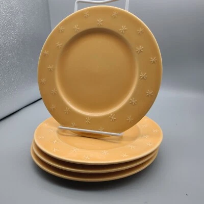 Waechtersbach Set (4) Embossed Dots Salad Plates 8.25” Orange Stars Snowflakes - Image 1 of 4