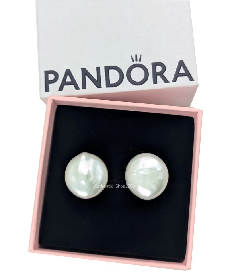 New 100% Authentic PANDORA Gold Baroque Cultured Pearl Stud Earrings 263309C01 - Image 1 of 4