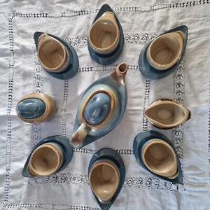 Rare Cornish Coastal Studio Pottery 17 Piece Tea Set Designer Statement - Picture 1 of 21