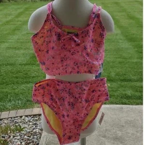 Girls Wave Zone High Waisted Rouched Bikini Swimsuit Size 10/12 Flowers NWT - Picture 1 of 1