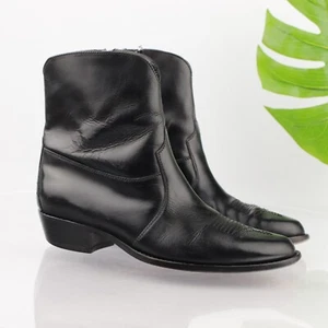 VTG Florsheim Mens Boot Size 9 D Black Leather Zip Up Short Western Emboidered - Picture 1 of 17