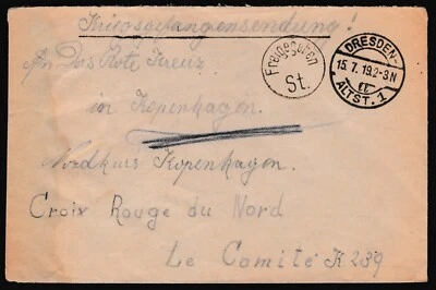 Germany Cover 1919 WWI Prisoner of War Dresden to Red Cross North Z2993 - Image 1 of 4