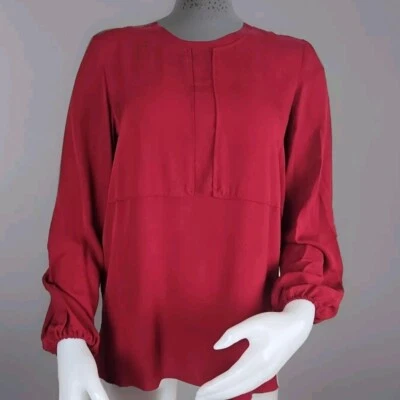 Longchamp Silk Top Womens Size 36 Burgundy Long Sleeve Round Neck Tunic Foto 1 de 4