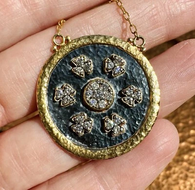 Гурхан Imperial 24K золото и окисленное серебро бриллиант медальон ожерелье 12,5 г - Изображение 1 из 4