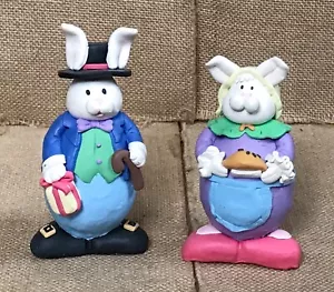Mr And Mrs Easter Bunny Resin Figurine Set Kitsch Whimsical Playful Fun - Picture 1 of 7