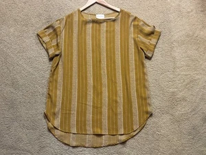 Bella Ella Boutique Mustard Yellow White Stripe Relaxed Tunic Top Blouse XL - Picture 1 of 4