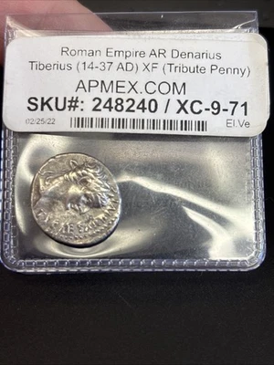 Tiberius AR Denarius Silver Tribute Penny Roman Coin 14-37 AD - APMEX XF - Image 1 of 3