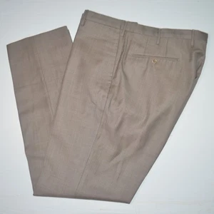 INCOTEX Classic Fit 100% Wool Sharkskin Brown Flat Front Dress Pants 36 x 32 - Picture 1 of 5